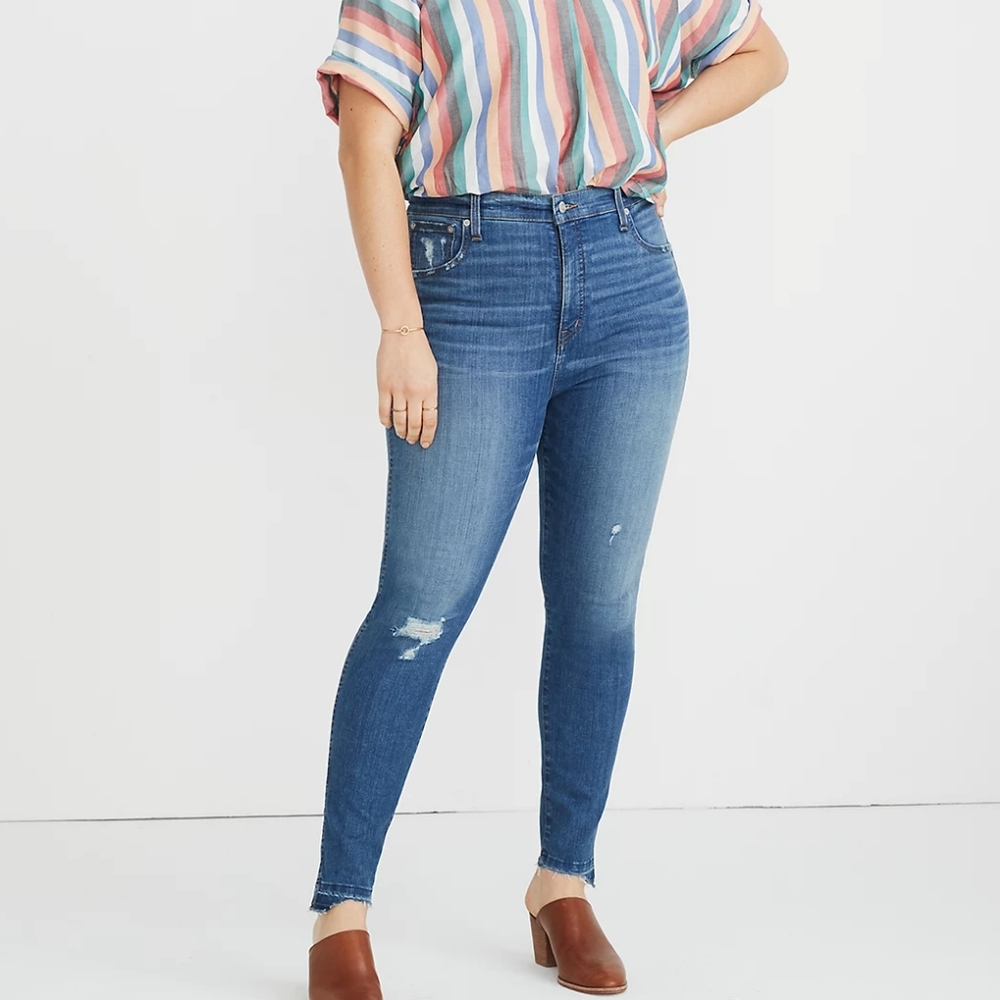 Madewell 10" High Rise Skinny Jeans Size 28 Drop Step Hem Ankle Stretch Denim